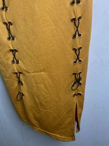 Mustard Lace-Up Bodycon Dress
