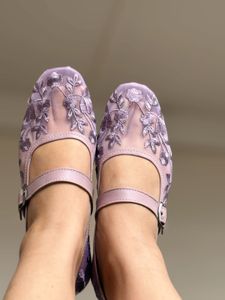 Embroidered Mesh Ballet Flats