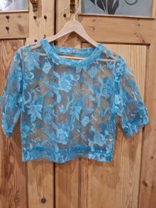 Blue Floral Lace Crop Top