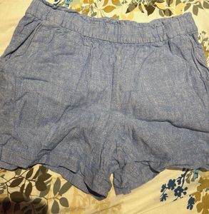 Blue Linen Blend Shorts