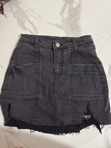 Stylish Grey Denim Mini Skirt with inbuilt shorts