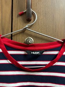 Navy &amp; White Striped Cropped T-Shirt