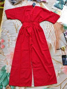 Vibrant Red Wide Leg Jumpsuit