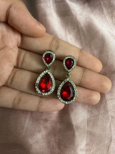 Red &amp; White Gemstone Dangle Earrings