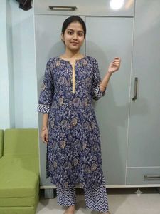 Stylish Blue Printed Kurta Set