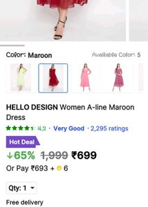 Hello Design Maroon Dress ( S)