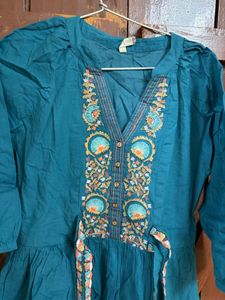 Teal Embroidered dress