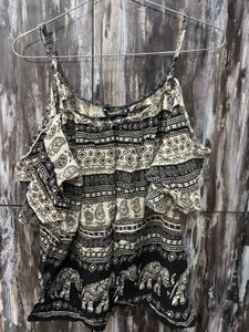 Boho Elephant Print Cold Shoulder Top