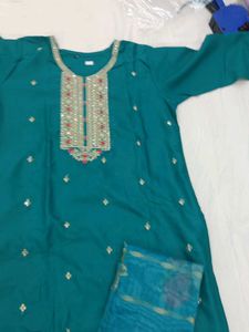 Beautiful Teal Embroidered Kurta Set with Dupatta