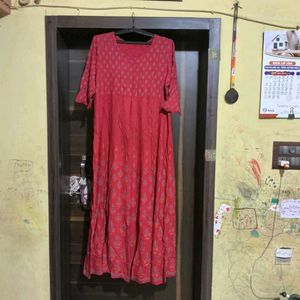 Elegant Red Printed anarkali