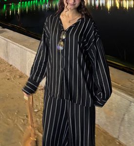 Pinstripe Button-Up Shirt &amp; Pants Set