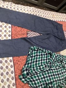 Stylish Blue Pants and Green Checkered Shirt