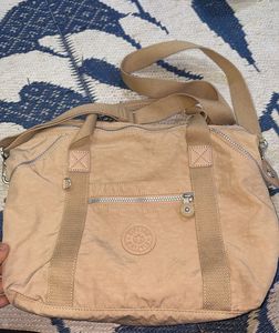 Kipling Beige Nylon Satchel Bag