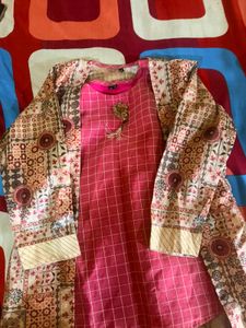 Elegant Pink Coord Set  with Printed Jacket