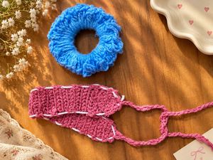 Handmade Crochet Scrunchie & Hair Tie Set
