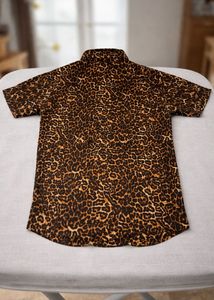 Leopard Print Short Sleeve Button-Up Shirt