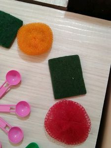 Combo Of Scrubbers And Plastic Spoons