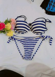 Blue &amp; White Striped Bikini Set
