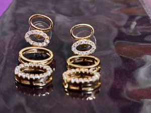 Dangling Oval Earrings with Stones (rose gold )