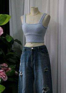 price fixed Blue Fuzzy Cropped Tank