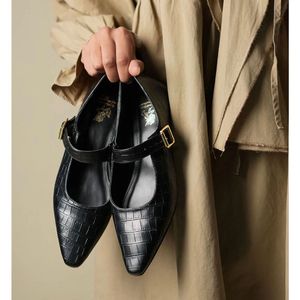 Chic Black Croc Mary Jane Flats