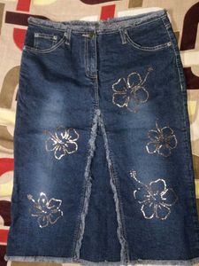y2k Sparkly Hibiscus Denim Midi Skirt