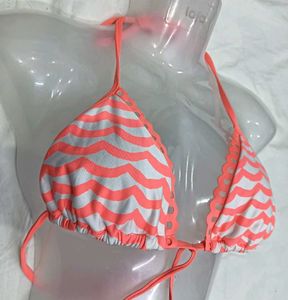 🪔 Coral & Grey Chevron Bikini Top
