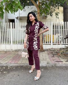 Embroidered Maroon Co-ord set