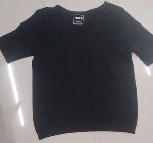 Max Black V-Neck Ribbed Knit Top