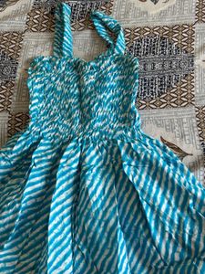 Blue &amp; White Striped Smocked Mini Dress