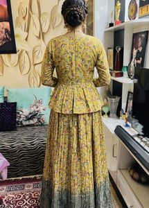 olive green Floral Peplum Lehenga Choli Set
