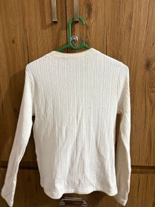 Cream Ribbed Button-Up Cardigan