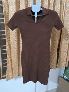 Ribbed Knit Polo Dress