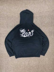 Dark Navy Hoodie with Red Chinese Text