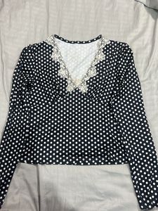 Black & White Polka Dot Lace Trim Top