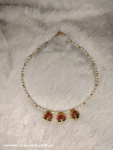 Elegant Pearl Necklace with Lotus Pendants