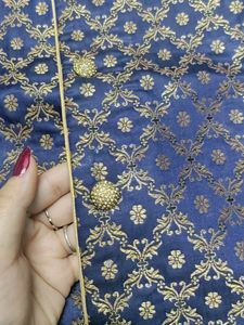 ManyavarBlue Blended Viscose Printed Jacket Size M