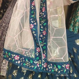 Rama lehenga with multi  emrodary