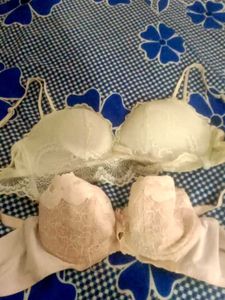 Lace Trim Padded Bras Set Size :36,34