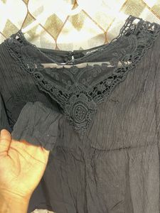 Elegant Black Crochet Neck top