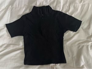 Black Ribbed Half-Zip Mock Neck Top