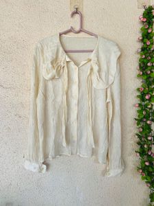 Cream Dobby Collared Button-Up Blouse