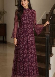 Elegant Burgundy Floral Gown