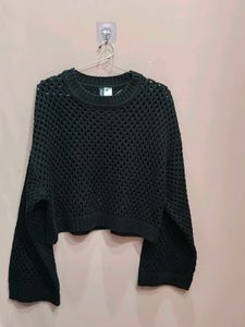 Chic Black Crochet Knit Sweater