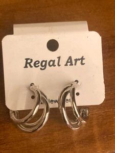 silver tone double hoop earrings