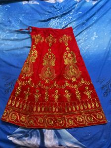 Stunning Red & Gold Embroidered Lehenga Skirt