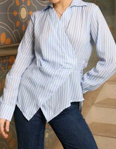 Shein Striped Button-Down handkerchief Blue Shirt