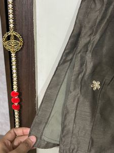Grey Silk Blend Embroidered Kurti