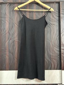 Classic Little Black Ribbed Slip Dress