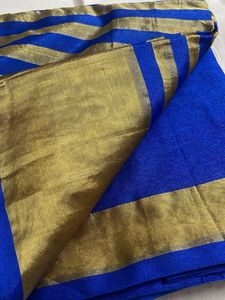 Royal Blue Saree with Gold Stripes